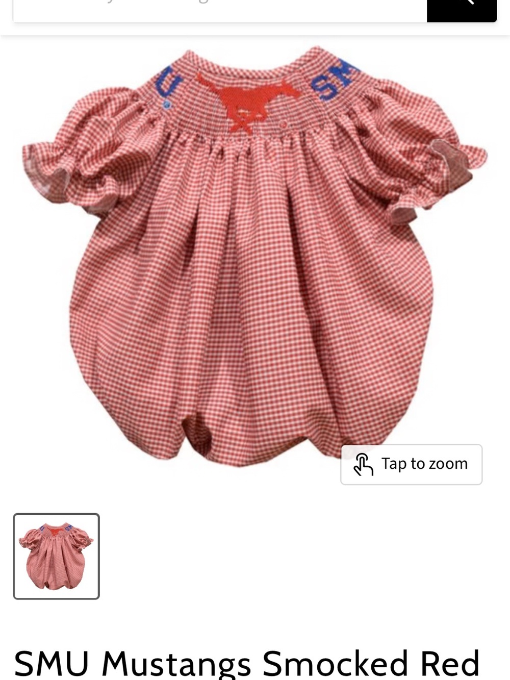 SMU Mustangs Smocked Red Gingham Short Sleeve Girls Bubble